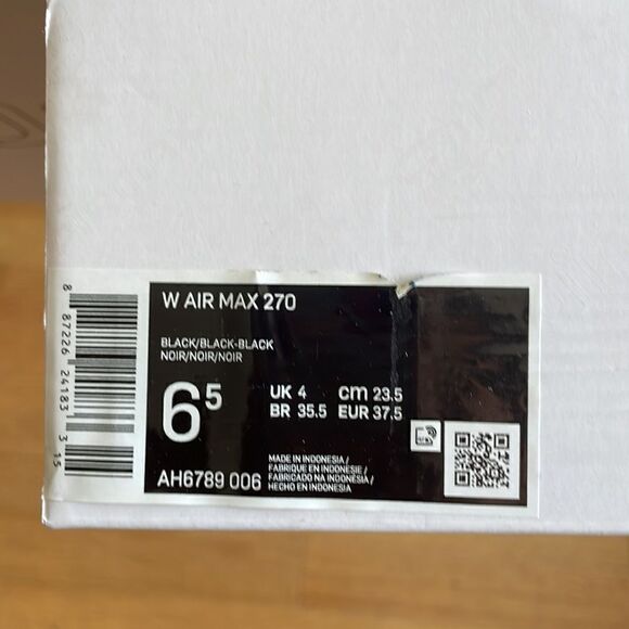 Nike Air Max 270 Black USA Women Size 6.5/UK 4/EU 37.5(AH6789-006) - Picture 13 of 13